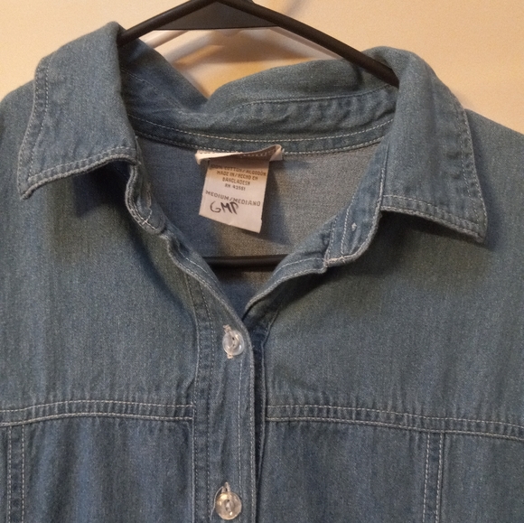 OH! MAMMA Women's Size Medium Blue Blouse Button Up Blue Jean W30 - Picture 4 of 4